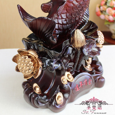 高貴精品仿木年年有魚擺件 家居裝飾與開(kāi)業(yè)送禮的典雅之選